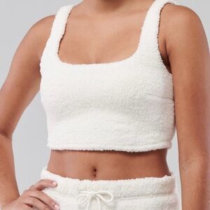 Women's Cozy White Fleece Crop Top loungewear with pants
